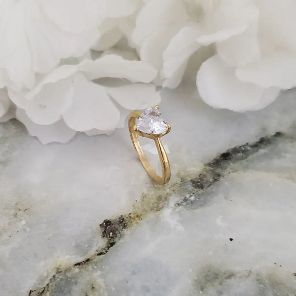 Anillo De Dama De Piedra Corazón Cristal