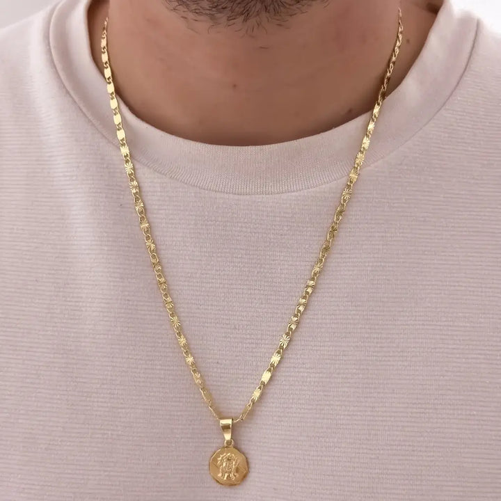 Cadena De Caballero De Tejido Caracol Con Destellos De  60cm-3mm De Grosor Con Dije Del Sagrado Rostro