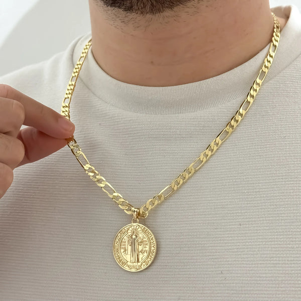 Cadena De Caballero De Tejido Cartier De 60cm-5mm De Grosor Con Dije De San Benito + Envío Gratis