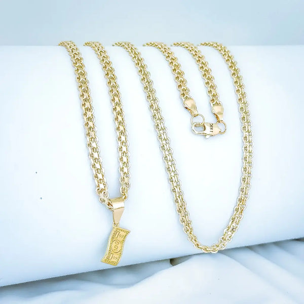 Cadena De Caballero De Tejido Chino De 60cm-3mm De Grosor Con Dije De Dólar + Envío Gratis