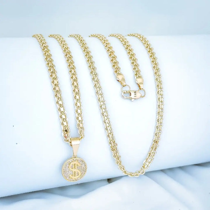 Cadena De Caballero De Tejido Chino De 60cm-3mm De Grosor Con Dije De Signo De Dólar + Envío Gratis