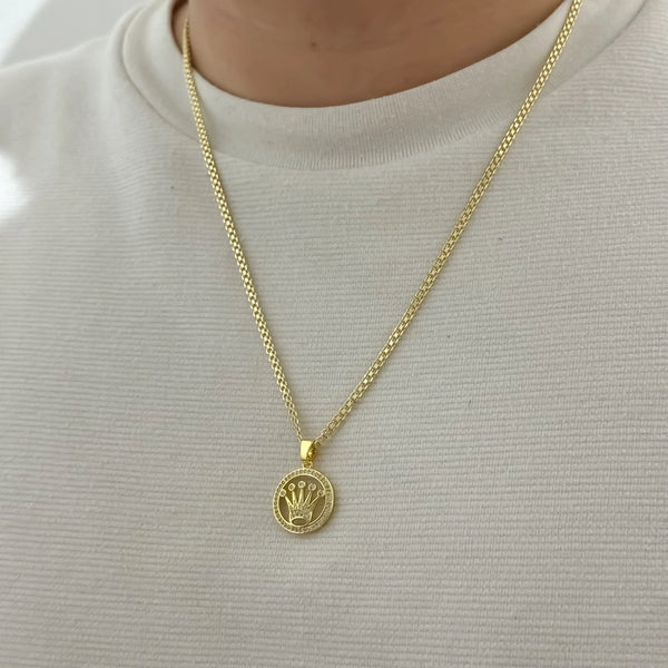Cadena De Caballero De Tejido Chino De 60cm-3mm De Grosor Con Dije Rolex Blanco + Envío Gratis