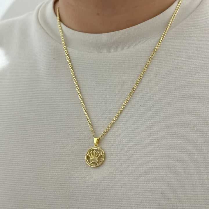 Cadena De Caballero De Tejido Chino De 60cm-3mm De Grosor Con Dije Rolex Blanco + Envío Gratis