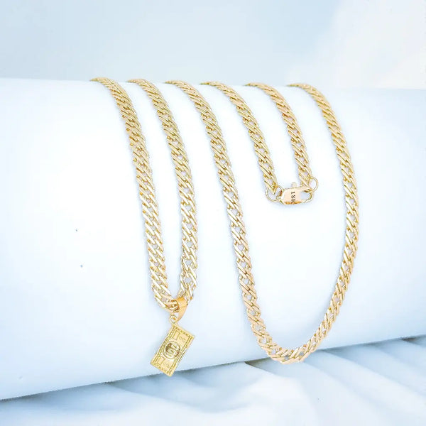 Cadena De Caballero De Tejido Cubana Cruzada De 60cm-4mm De Grosor Con Dije De Dolar + Envío Gratis