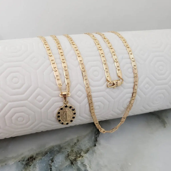 Cadena De Caballero De Tejido Escalera Con Destellos De 60cm-3mm De Grosor + Dije De La Virgen Milagrosa + Envío Gratis