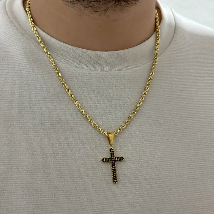 Cadena De Caballero De Tejido Lazo De 60cm-5mm De Grosor Con Dije De Cruz Negra + Envío Gratis