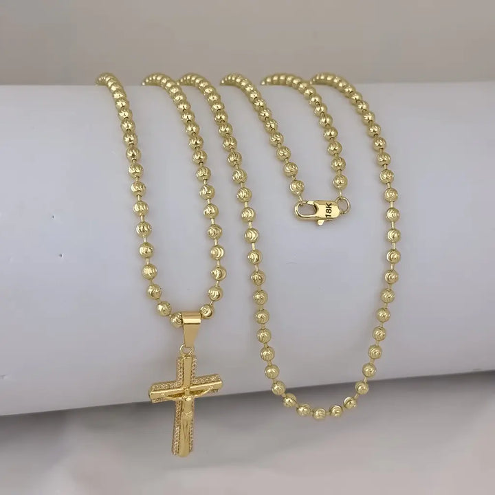 Cadena De Caballero De Tejido Militar Diamantada De 60cm-4mm De Grosor Con Dije De Cruz Cristo
