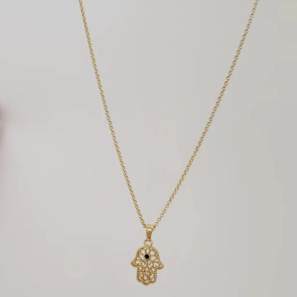 Cadena De Dama De Tejido Aros de 50-1mm de Grosor + Dije de Mano Jamsa+ Envío Gratis