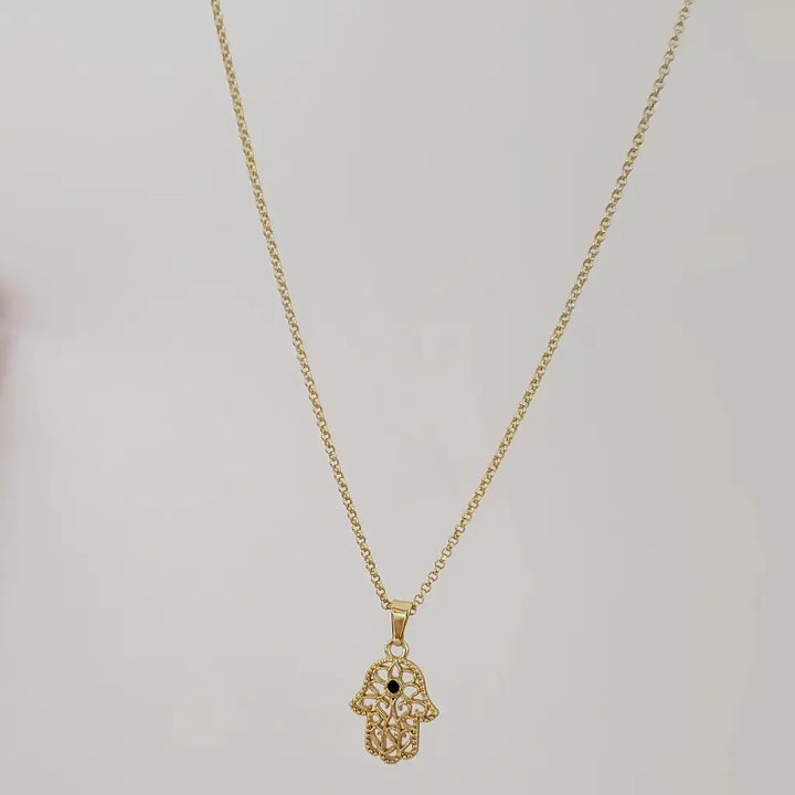Cadena De Dama De Tejido Aros de 50-1mm de Grosor + Dije de Mano Jamsa+ Envío Gratis