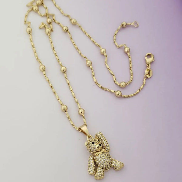 Cadena De Dama De Tejido Caracol Con Balines de 50cm-3mm De Grosor + Dije de Oso