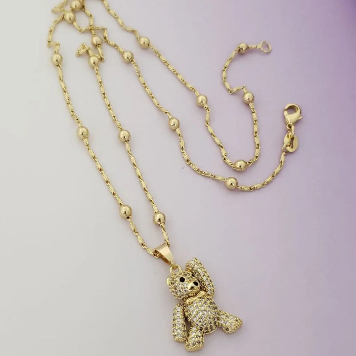 Cadena De Dama De Tejido Caracol Con Balines de 50cm-3mm De Grosor + Dije de Oso