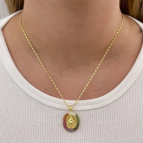 Cadena De Dama De Tejido Caracol De 50cm-1mm De Grosor Con Dije De La Virgen Milagrosa