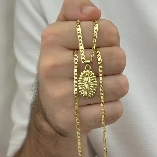 Cadena De Dama De Tejido Cartier Plana De 3mm De Grosor Con Dije De La Virgen De Guadalupe + Envío Gratis