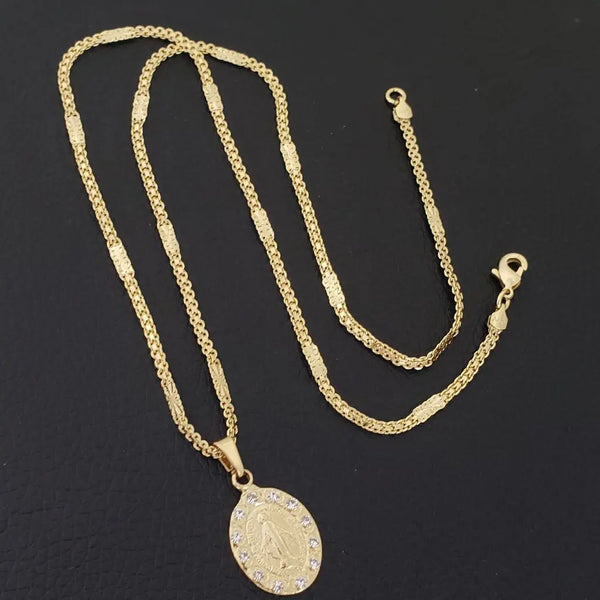 Cadena De Dama De Tejido Chino Con Destellos de 50cm-3mm De Grosor + Dije de La Virgen De Guadalupe
