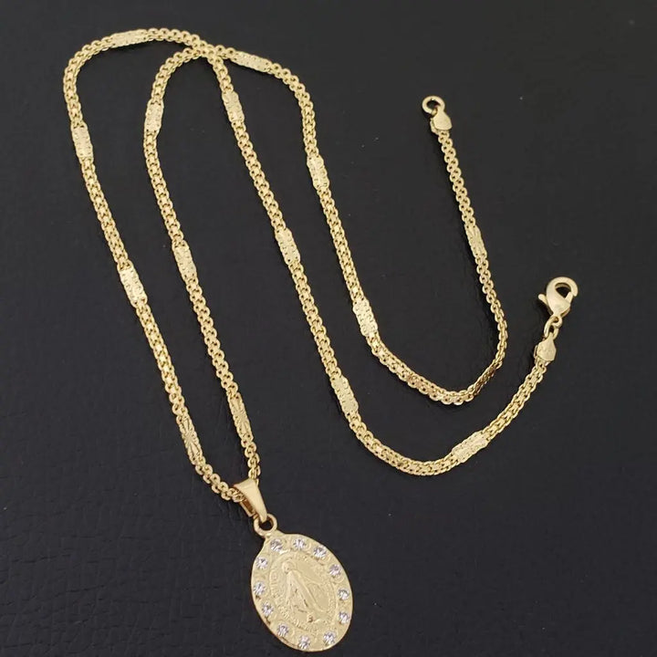 Cadena De Dama De Tejido Chino Con Destellos de 50cm-3mm De Grosor + Dije de La Virgen De Guadalupe