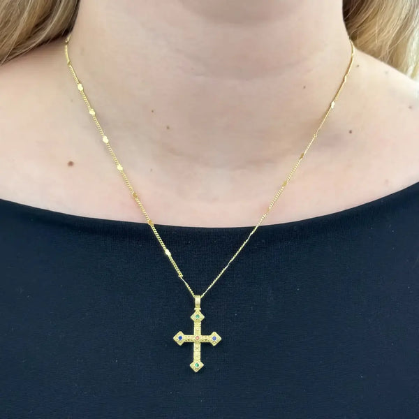 Cadena De Dama De Tejido Cubana Con Corazón De 50cm-1mm De Grosor Con Dije De Cruz