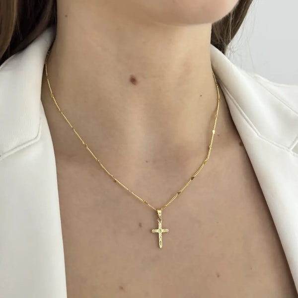 Cadena De Dama De Tejido Cubana Con Corazones De 50cm-2mm De Grosor + Dije De Cruz + Envío Gratis