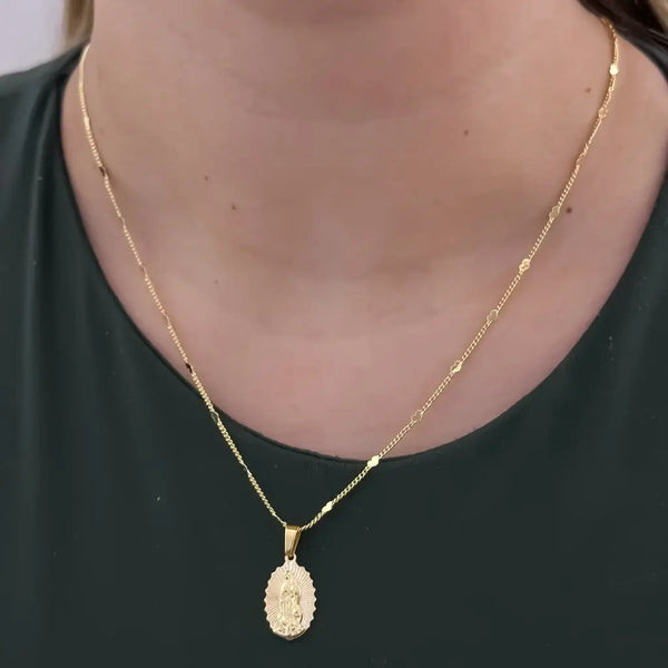 Cadena De Dama De Tejido Cubana Con Corazones De 50cm-1mm De Grosor Con Dije De La Virgen De Guadalupe