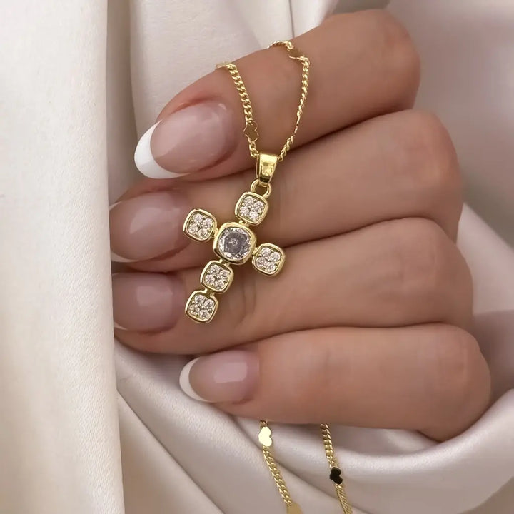 Cadena De Dama De Tejido Cubana Con Corazones De 50cm-2mm De Grosor Con Dije De Cruz Cristal