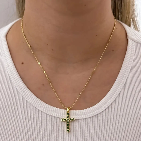 Cadena De Dama De Tejido Cubana Con Corazones De 50cm-2mm De Grosor Con Dije De Cruz Verde