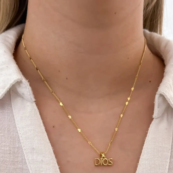 Cadena De Dama De Tejido Cubana Con Corazones De 50cm-2mm De Grosor Con Dije De DIOS