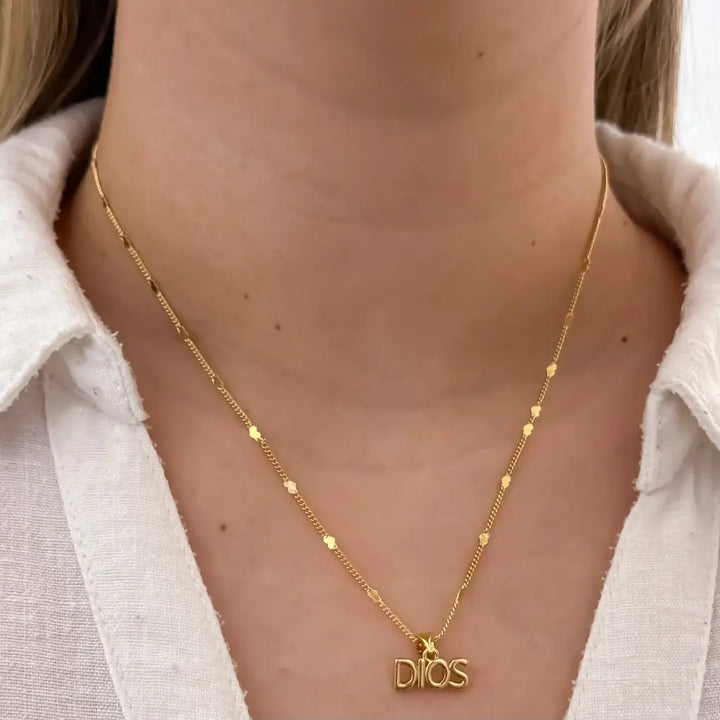 Cadena De Dama De Tejido Cubana Con Corazones De 50cm-2mm De Grosor Con Dije De DIOS