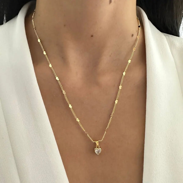 Cadena De Dama De Tejido Cubana Con Corazones de 50cm-2mm De Grosor + Dije de Cruz Cristal