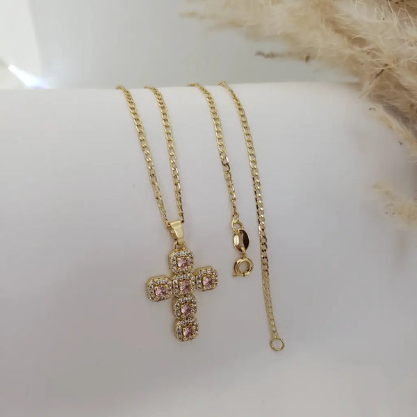Cadena De Dama De Tejido Cubana de 50-2mm de Grosor + Dije de Cruz Cristal + Envío Gratis