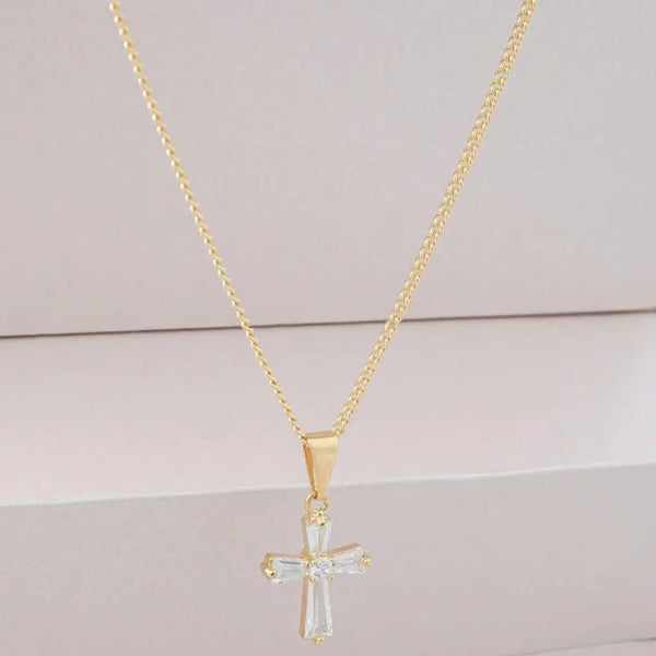 Cadena De Dama De Tejido Cubana de 50cm-2mm De Grosor + Dije De Cruz Cristal