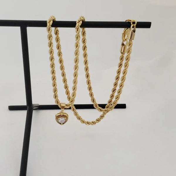 Cadena De Dama De Tejido Lazo De 50cm-5mm De Grosor + Dije de Corazón Cristal