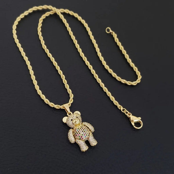 Cadena De Dama  De Tejido Lazo de 45cm-3mm De Grosor + Dije De Oso
