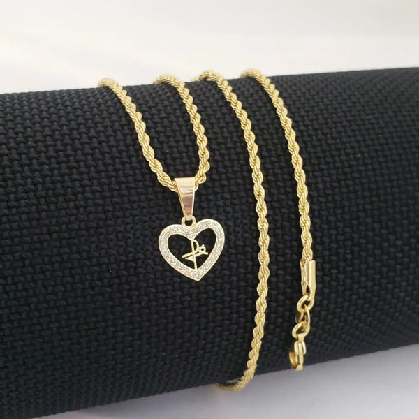 Cadena De Dama De Tejido Lazo de 50cm-3mm De Grosor + Dije de Corazón Cristal 'Fe'