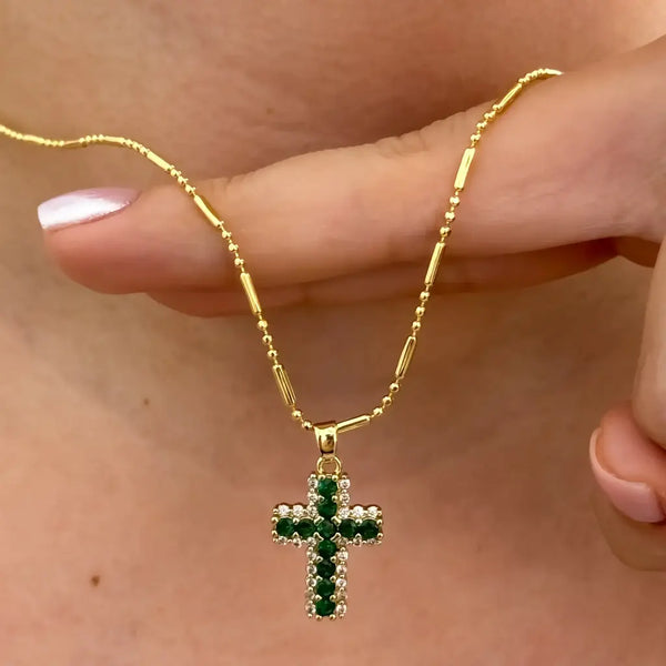 Cadena De Dama De Tejido Militar Con Barriles De 50cm-1mm De Grosor Con Dije De Cruz Verde