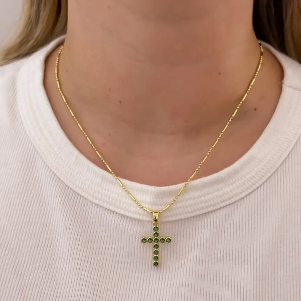 Cadena De Dama De Tejido Militar Con Barriles De 50cm-1mm De Grosor Con Dije De Cruz Verde