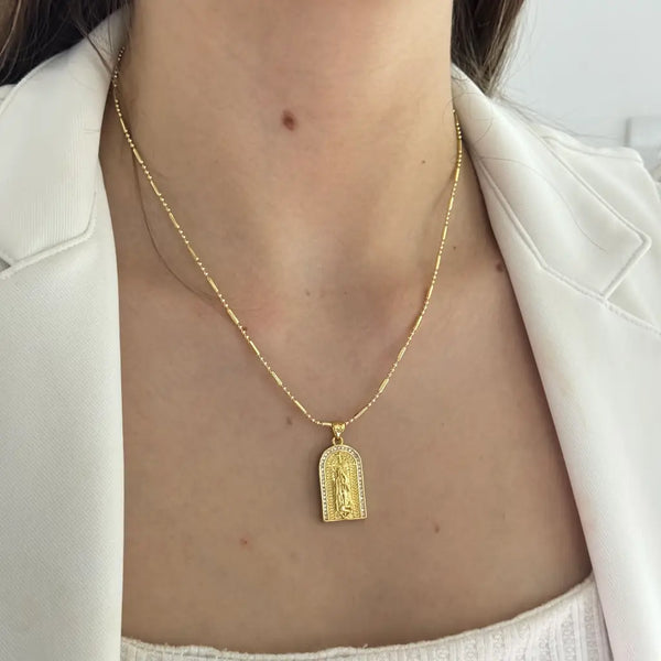 Cadena De Dama De Tejido Militar Con Cilindros De 50cm-1mm De Grosor + Dije De la Virgen De Guadalupe + Envío Gratis