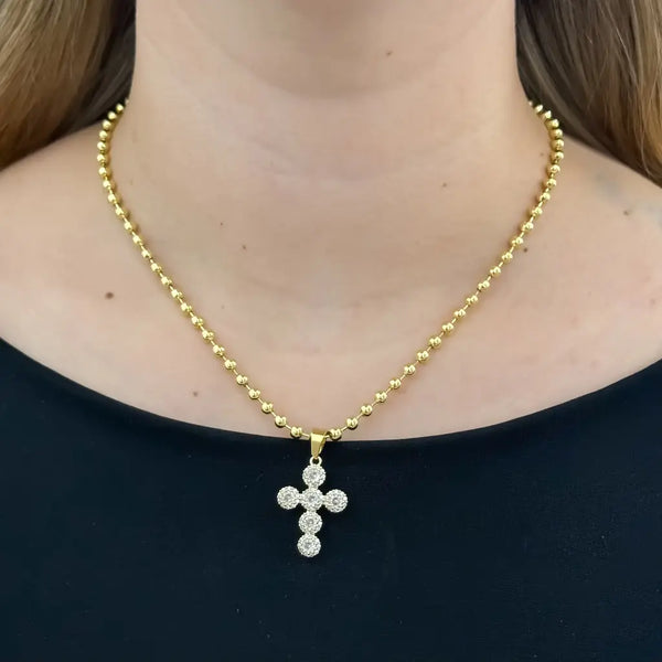 Cadena De Dama De Tejido Militar De 50cm-4mm De Grosor Con Dije De Cruz Cristal