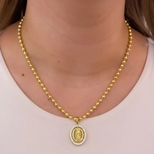 Cadena De Dama De Tejido Militar Diamantada De 50cm-4mm De Grosor Con Dije De La Virgen De Guadalupe