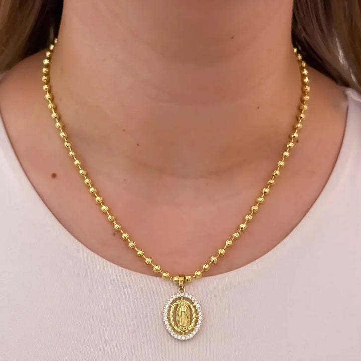 Cadena De Dama De Tejido Militar Diamantada De 50cm-4mm De Grosor Con Dije De La Virgen De Guadalupe