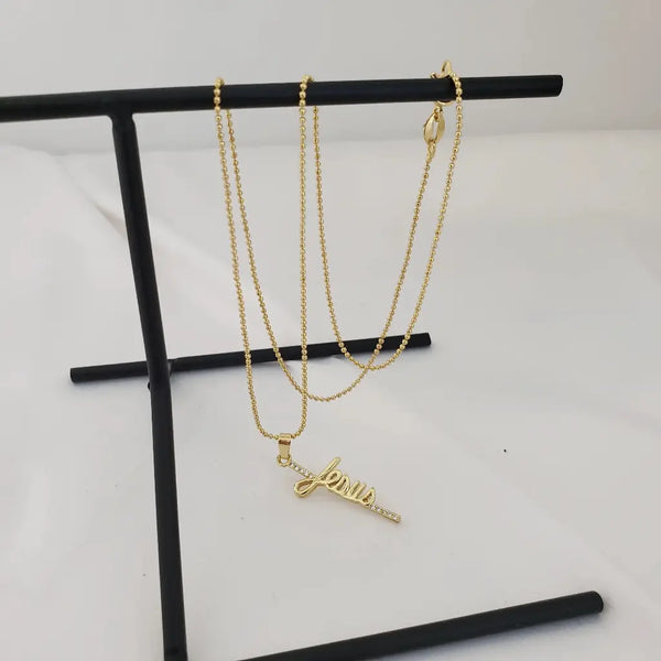 Cadena De Dama De Tejido Militar de 50cm-1mm De Grosor + Dije de Cruz Jesús
