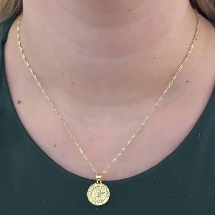 Cadena De Dama De Tejido Singapur Con Dije De San Miguel Arcángel