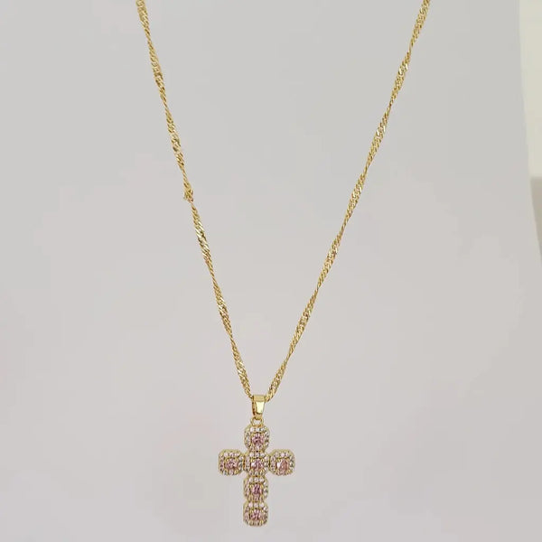Cadena De Dama De Tejido Singapur de 50-1mm de Grosor + Dije de Cruz Cristal + Envío Gratis