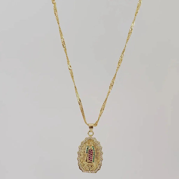 Cadena De Dama De Tejido Singapur de 50-1mm de Grosor + Dije de La Virgen de Guadalupe + Envío Gratis