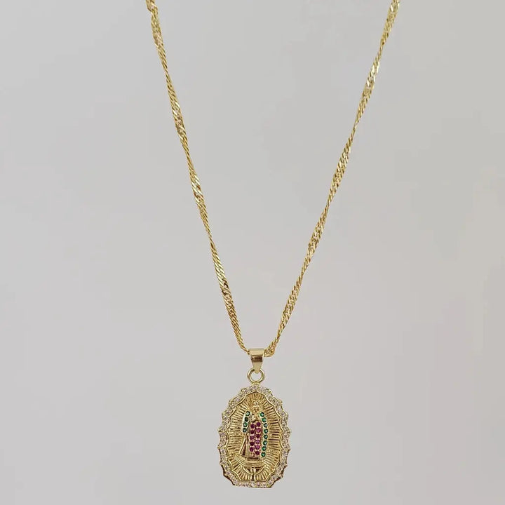 Cadena De Dama De Tejido Singapur de 50-1mm de Grosor + Dije de La Virgen de Guadalupe + Envío Gratis