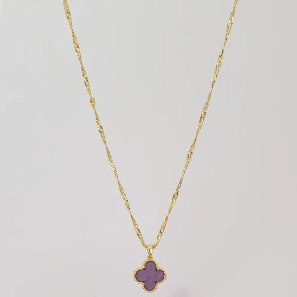 Cadena De Dama De Tejido Singapur de 50-1mm de Grosor + Dije de Trébol Morado + Envío Gratis