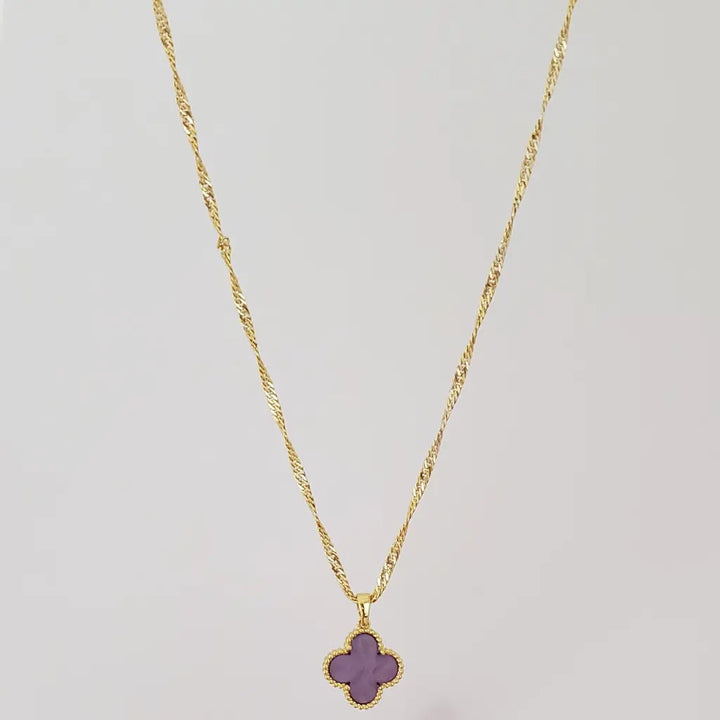 Cadena De Dama De Tejido Singapur de 50-1mm de Grosor + Dije de Trébol Morado + Envío Gratis