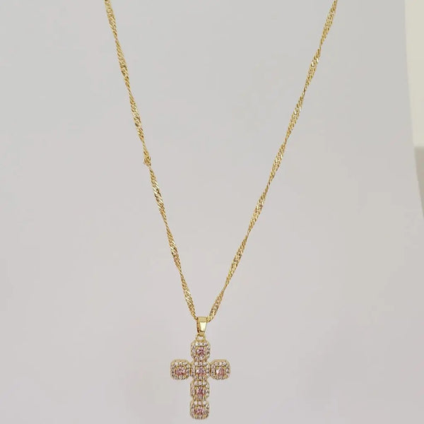 Cadena De Dama De Tejido Singapur de 50cm-1mm De Grosor + Dije De Cruz Cristal