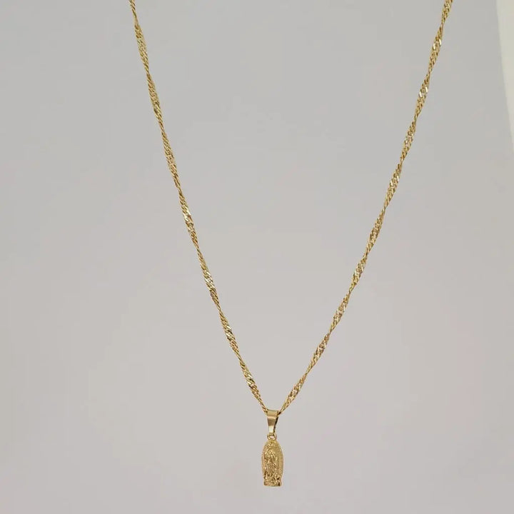 Cadena De Dama De Tejido Singapur de 50cm-1mm De Grosor + Dije De La Virgen De Guadalupe