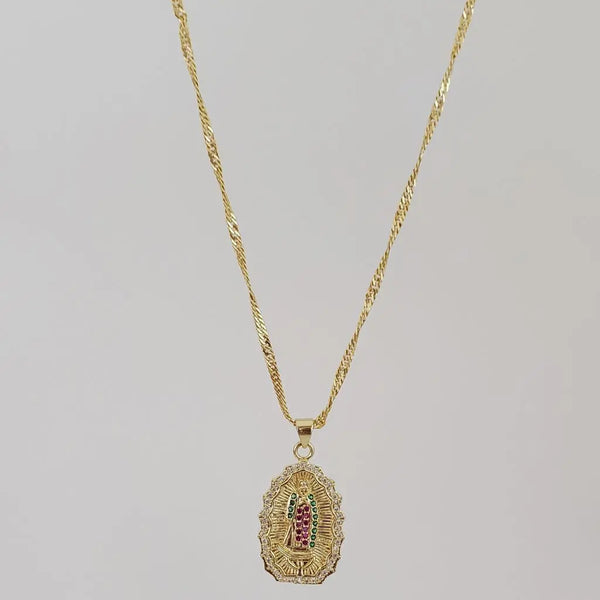 Cadena De Dama De Tejido Singapur de 50cm-1mm De Grosor + Dije de La Virgen De Guadalupe