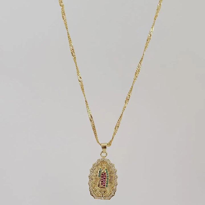 Cadena De Dama De Tejido Singapur de 50cm-1mm De Grosor + Dije de La Virgen De Guadalupe
