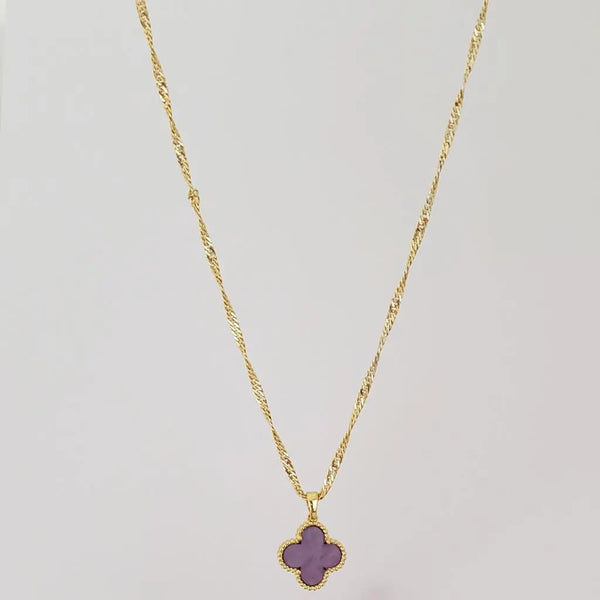 Cadena De Dama De Tejido Singapur de 50cm-1mm De Grosor + Dije de Trébol Morado